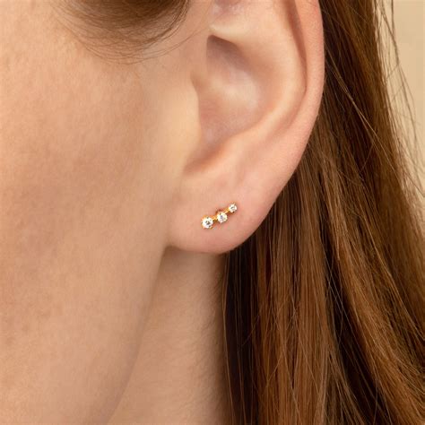 Tiny Stud Earrings Stone Climber Ear Climber Earring Etsy