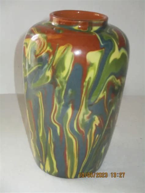 Ancien Vase En Terre Cuite Verniss E De Savoie Jaspee Art Populaire