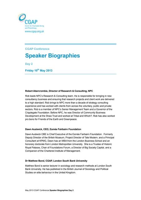 Speaker Biographies Friday 10th May Pdf