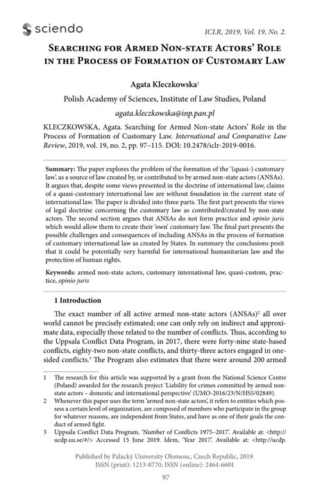 Pdf Searching For Armed Non State Actors Role In The Process Of