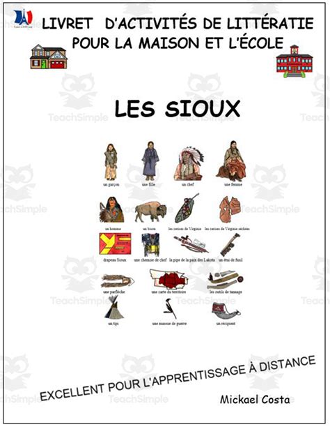 Livret dactivités de littératie et vocabulaire Les Sioux by Teach Simple