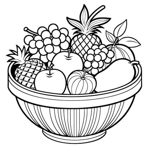 Premium Vector Fruits On A Basket Coloring Page Fruits Outline