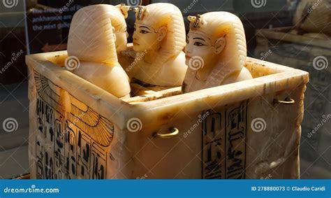 Canopic Jars In Alabaster With The Face Of King Tutankhamun The