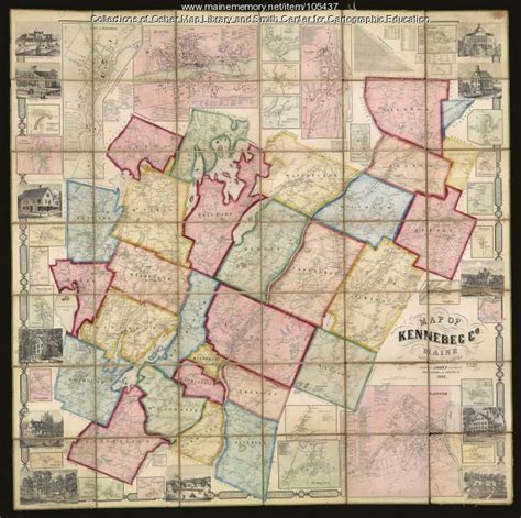 Map Of Kennebec Co 1856 Maine Memory Network