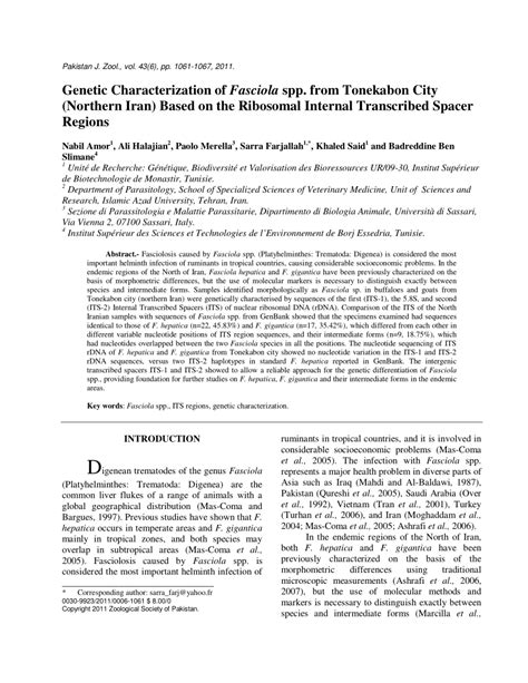 Pdf Genetic Characterization Of Fasciola Spp From Tonekabon City