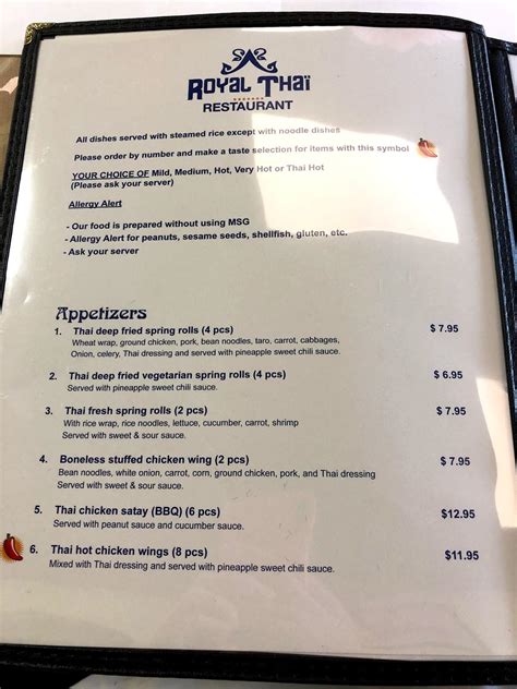 Menu At Royal Thai Restaurant Riverview