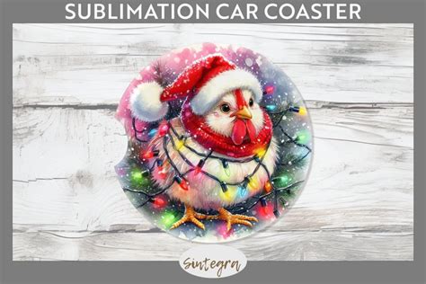 Christmas Cockerel Entangled In Lights Car Coaster Sublimati