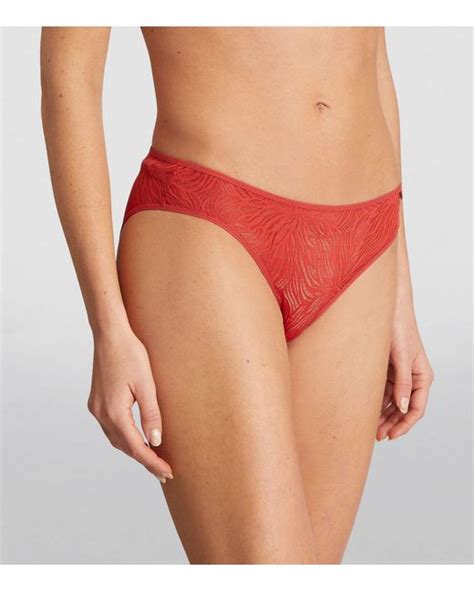 Calvin Klein Lack Sheer Bikini Briefs In Red Lyst