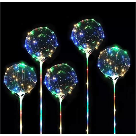 Kit C 10 Balão de Led Bubble Transparente Vareta Haste Para Festa