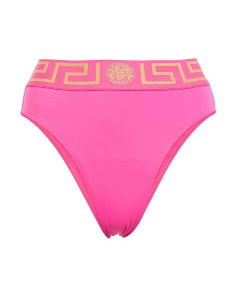 Versace Synthetic Greca Mid Rise Bikini Bottoms In Pink Lyst