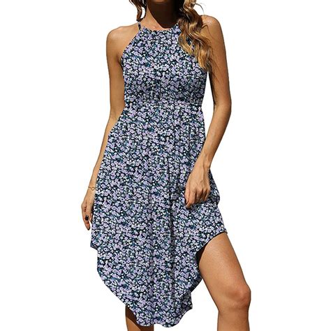 Wcmzj Boho Halter Sundresses For Women Casual Beach Summer Sleeveless