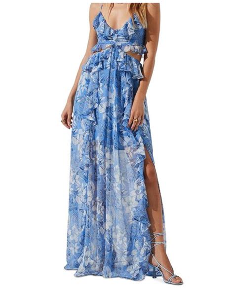 Astr Palace Floral Print Ruffled Maxi Dress In Blue Lyst