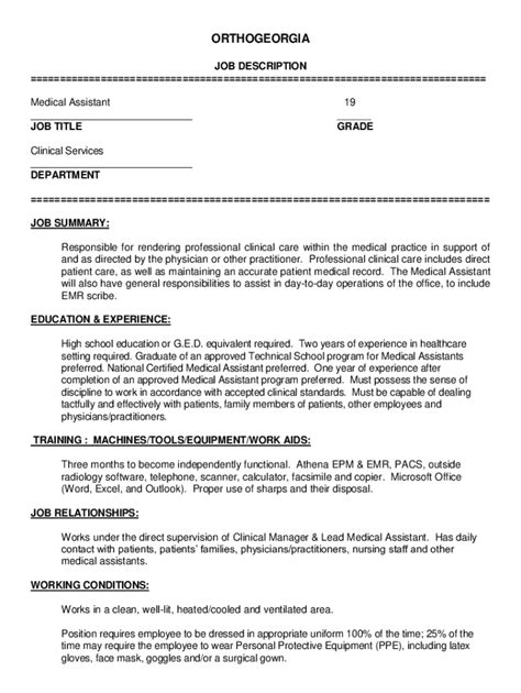 Fillable Online Medical Assistant Job Description Template Fax Email Print Pdffiller