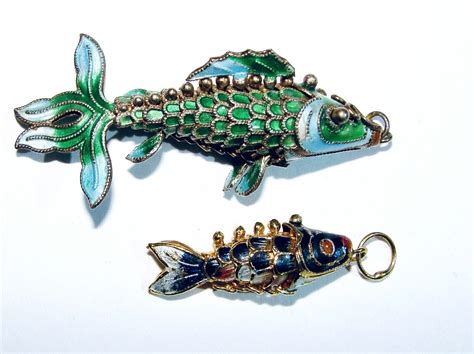 Vintage Koi Articulated Fish Charms Pendant Enamel Gem