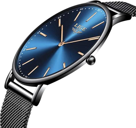 LIGE Hommes Montres Ultra Mince Unisexe Étanche Simple en Acier