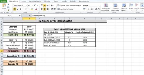 Excel Calcula Dedu O De Imposto De Renda No Pagamento De Funcion Rios