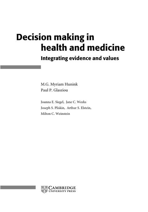 Pdf Decision Making In Health And Medicine Integrating Evidence And