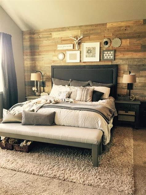 Stained Shiplap Wall In Bedroom Cozy Master Bedroom Rustic Master