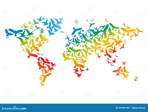 World Map With Flying Birds, Vector Stock Vector - Image: 65990184