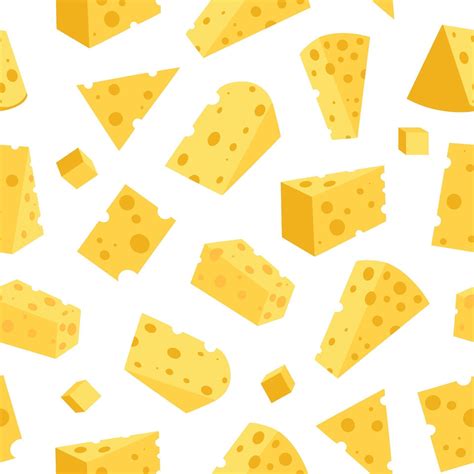 Cheese Seamless Pattern Pieces Of Yellow Cheese Isolated On A White