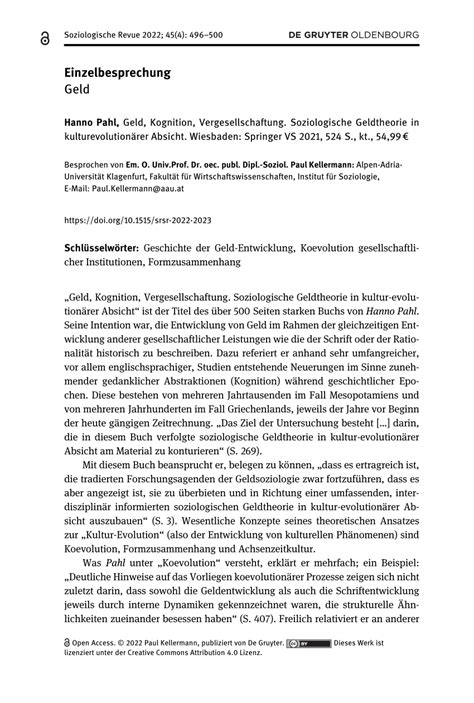 PDF Hanno Pahl Geld Kognition Vergesellschaftung Soziologische