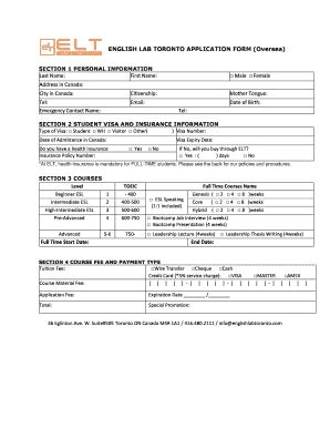 Fillable Online English Lab Toronto Application Form Oversea Fax