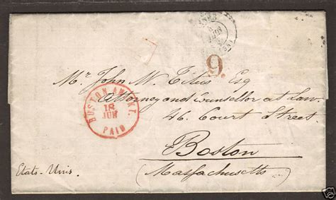 France 1867 Stampless Self Folded Letter To Boston Europe France