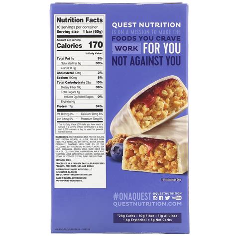 Quest Nutrition Hero Protein Bar Blueberry Cobbler 10 Bars 2 12 Oz 60 G Each Iherb