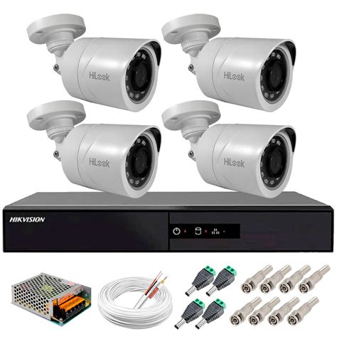 Kit 4 Câmeras DVR Hikvision Fonte Cabos e Acessórios Câmeras