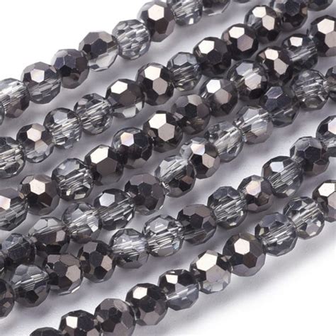 Faceted Crystal Round Beads Mirrored Black Riverside Beads