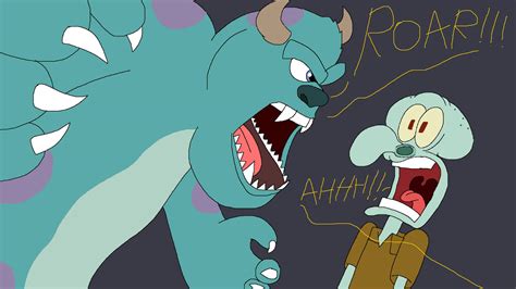 Sulley Scares Squidward By Hirohamadarockz On Deviantart