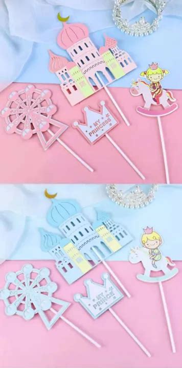 Ins Style Princess And Prince Theme Pink Blue Castle Ferris Wheel Paper