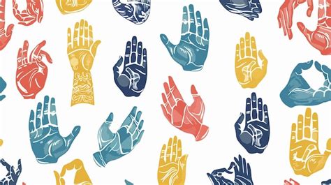 Hand Drawn Yoga Mudras Colored Graphic Vector Seamless Pattern