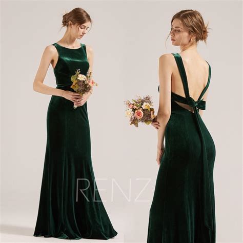 Bridesmaid Dress Dark Green Velvet Prom Dress Long Boat Neck Sheath