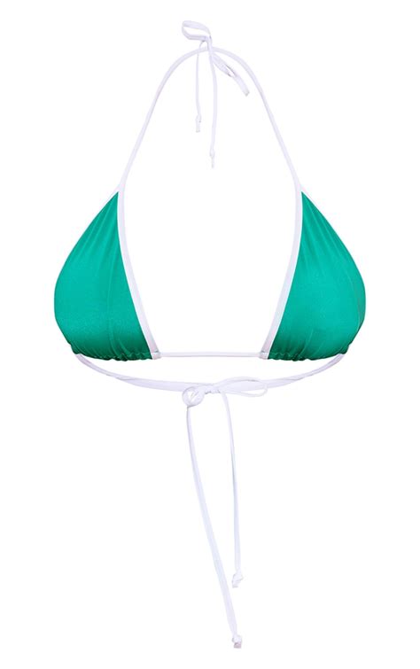 Plus Bright Green Contrast Binding Triangle Bikini Top