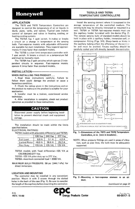 Honeywell T675a T675b T678a Installation Instructions