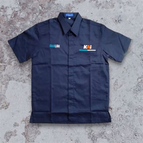 Jual Kemeja Bordir Kai Bumn Akhlak Biru Navy Baju Seragam Kai Kemeja