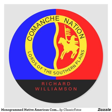 Monogrammed Native American Comanche Nation Flag Classic Round Sticker