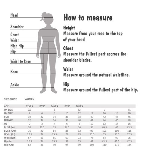 Size Chart For Ladies Womens Clothing The Jersey Shop