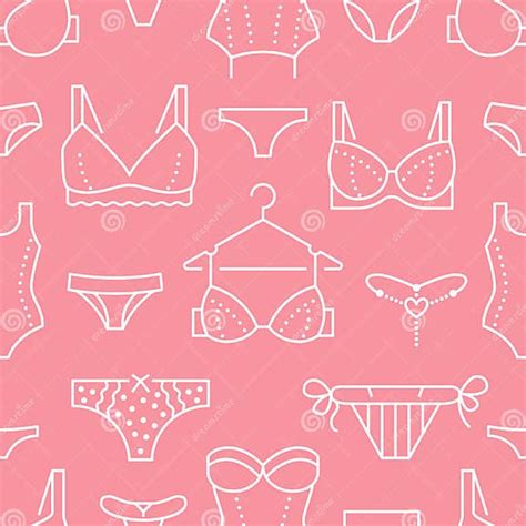 Lingerie Seamless Pattern With Flat Line Icons Of Bra Types Panties