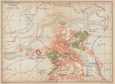 C3983 TIVOLI PIANTA della Città Carta geografica epoca Vintage map