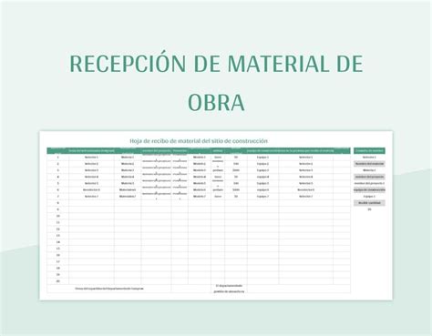 Plantilla de Formato Excel Control De Envío Y Recepción De Materiales y