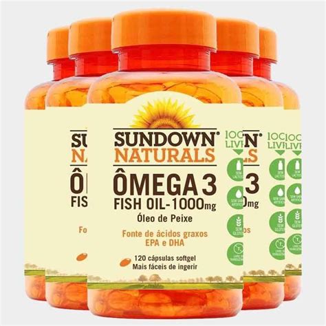 Kit 5 Fish Oil Óleo de Peixe 1000mg Sundown 120 Cápsulas Pão de Açúcar