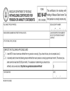 Fillable Online Mo W P Withholding Certificate For Pension Or Annuity