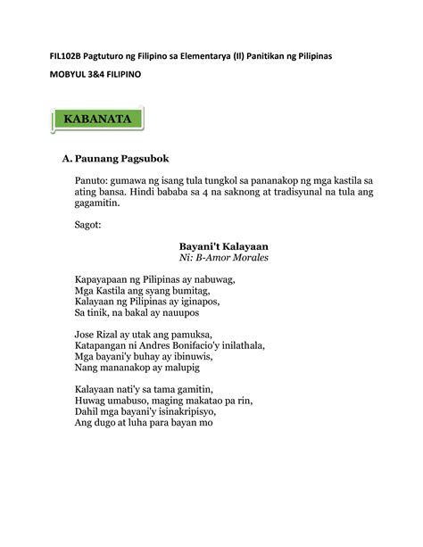 Solution Pagtuturo Ng Filipino Sa Elementarya Ii Panitikan Ng