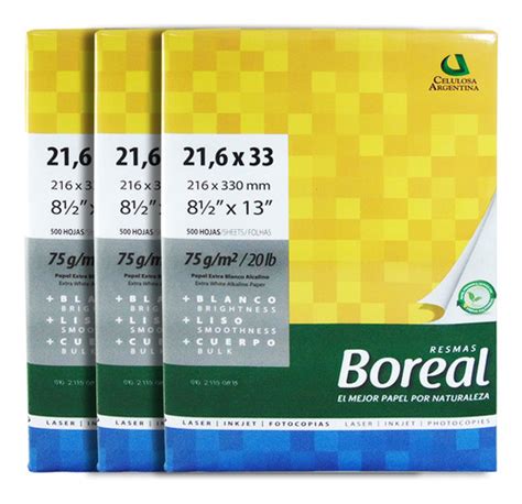 Pack 3 Resma Fotocopia Oficio Boreal 75g 500h Cuotas sin interés