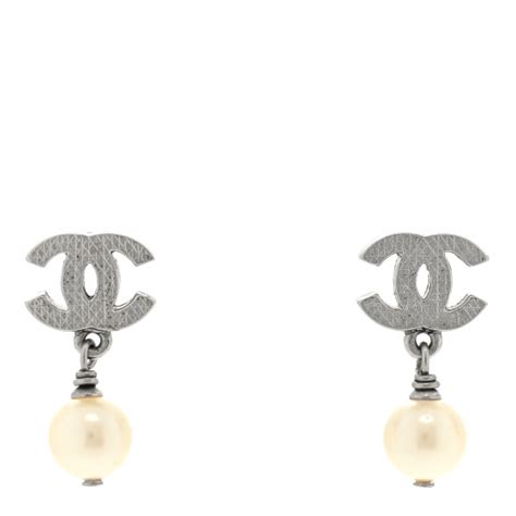 CHANEL CC Pearl Drop Earrings Silver 1373223 FASHIONPHILE