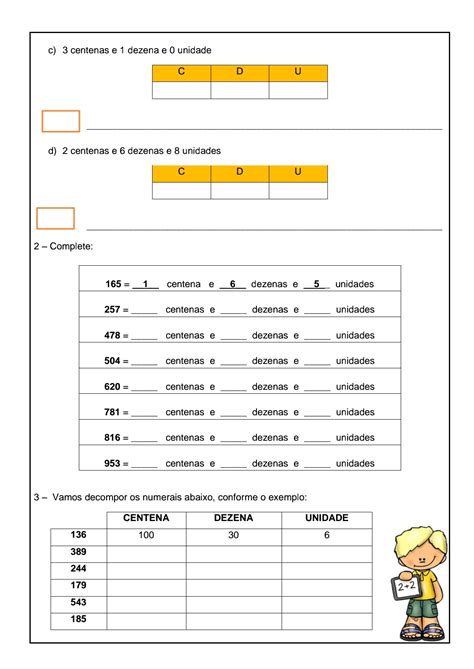 👍matemática Decomposição Numérica Atividade De Matemática Para Trabalhar Decomposição Numérica