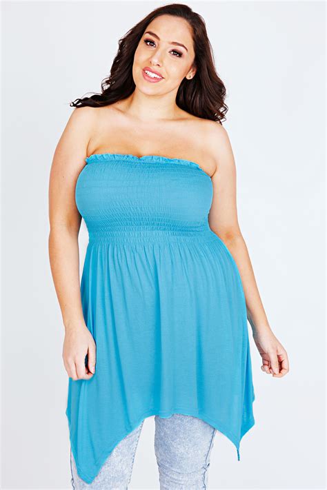 Turquoise Strapless Top With Hanky Hem Plus Size 16 To 32