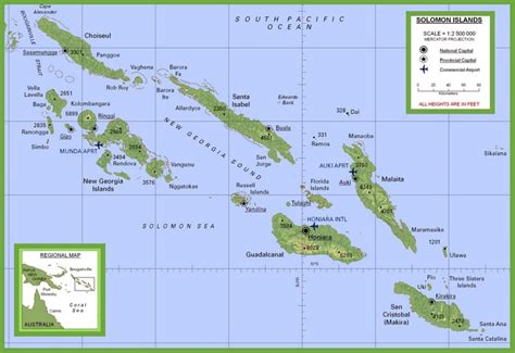 Solomon Islands physical map - Ontheworldmap.com